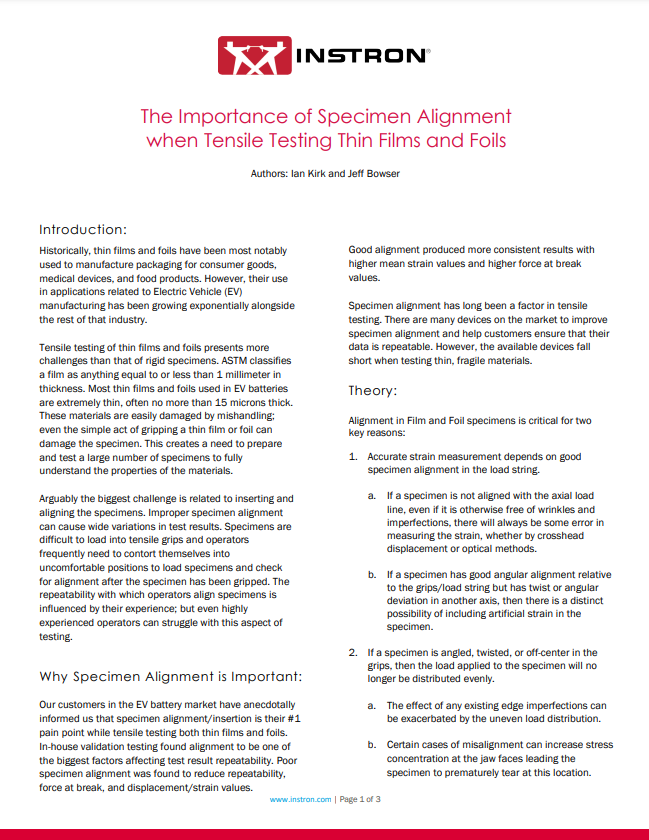 The Importance of Specimen Alignment When Tensile Testing Thin Films and Foils