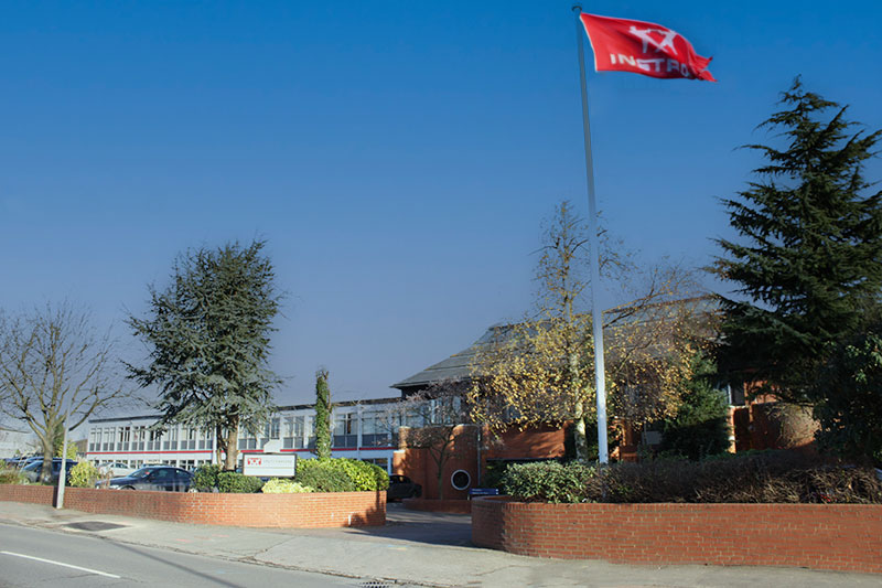 The front entrance of the Instron offices and factory on Coronation Road in High Wycombe, UK