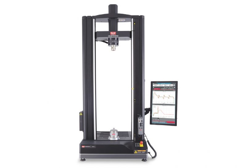 Instron 68TM dual column table model testing system with Torsion Add-On 3.0 shown near the top of crosshead travel